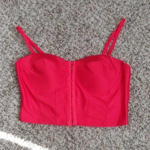Bright Red Tight Spaghetti Strap Corset Crop Top with Hooks Size S/M